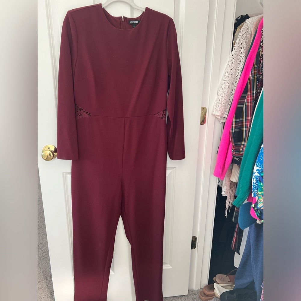 Express burgundy jumpsuit size large